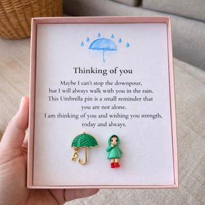 Thinking of You Friend, Sympathy, Comfort, Hug Present Umbrella pin badge brooch- I'm Here For You Gift Friendship Gift. Miss you