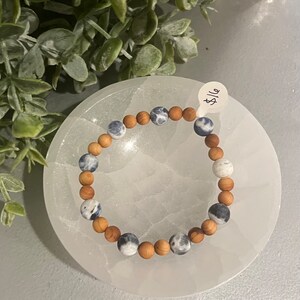 Sodalite and Sandalwood Gemstone Stretch Bracelet, 6 & 8 mm, Genuine Gemstone Bracelet