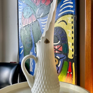 Fenton White Hobnail Milk Glass Swung Vase Pitcher 18” Tall