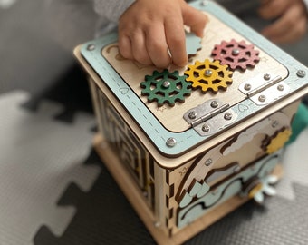 Educational toy Personalized baby 1st birthday gift Montessori sensory busy board Custom toddler cube - Busy Cube Nature - personalized gift