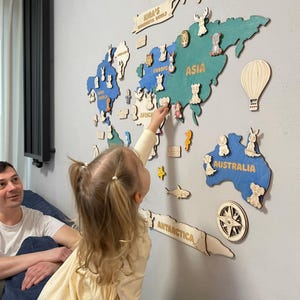 Umweltkarte aus Holz für Kinder, Montessori Lernkarte, Vorschulaktivitäten, Spielzimmer, Kinderzimmerdeko, Geographie, personalisiertes Geschenk WMA1