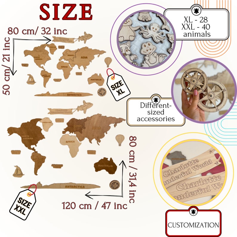 Educational World Map XXL for Kids Montessori Preschool Activities