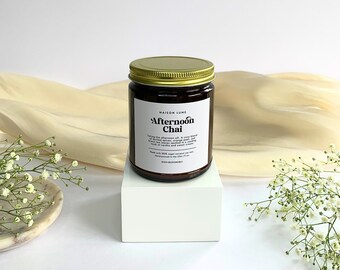 Afternoon Chai | 9 oz. Hand-Poured Scented Candle, Coconut Soy Wax Candle, 100% Vegan Candle, Apothecary Jar, Handmade Gift