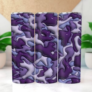 3D Inflated Puff Tumbler Wrap PNG, Seamless Camouflage Purple Camo Print 20 oz Skinny Straight Sublimation Design, 3D Puffy Wrap Download