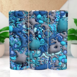 3D Inflated Puff Tumbler Wrap, Seamless Pattern, Splatter Blue Camo Print 20 oz Skinny Straight Sublimation Design 3D Puffy Wrap  Download
