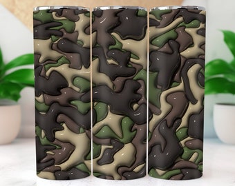 3D Inflated Puff Tumbler Wrap PNG, Seamless Camouflage Camo Print green 20 oz Skinny Straight Sublimation Design, 3D Puffy Wrap Download