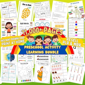 Preschool Kindergarten Printable Worksheet Bundle, PLR MRR, DFY activities, alphabet tracing, educational learning resources, passive income