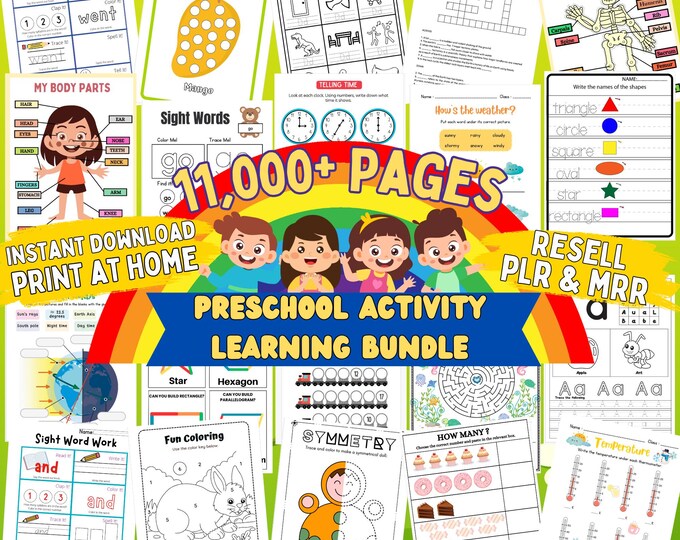 Preschool Kindergarten Printable Worksheet Bundle, PLR MRR, DFY ...