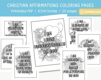 Christian Affirmations Coloring Pages, Faith Based Coloring Book, Positive Affirmations Pages, Christian Coloring Book, inspirational quotes