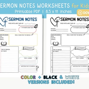 Kinder Predigt Notizen druckbare PDF Arbeitsblatt, sofortiger Download, Bibel Studienführer Planer, christlicher Journal Planer, Kirchennotizbuch
