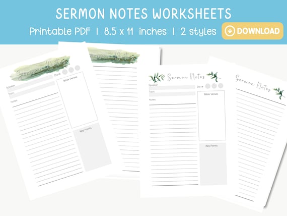 Sermon Notes Printable PDF Worksheet, Instant Download, Bible Study Guide  Planner, Christian Journal Planner, Church Notebook - Etsy