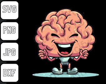 Retro Brain Cartoon Character Clipart SVG PNG JPG | Mental Health Design for T-Shirts, Mugs, Stickers, Tote Bags, Wall Art - Commercial Use