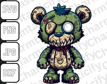 Gruseliger Teddy svg | Zombie Bär SVG PNG dtx | DTG Druck | Sofortiger Download | T-Shirt Sublimation Digitale Datei Download
