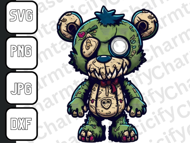 Kuslig nallebjörn svg | zombiebjörn SVG PNG dtx | DTG-utskrift | Direkt nedladdning | Nedladdning av digital fil för sublimering av t-shirt bild 1