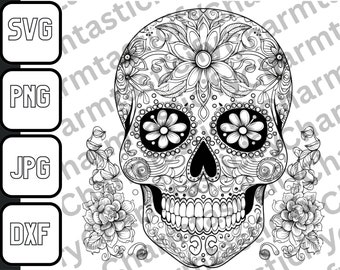 Sugar Skull SVG, svg digital file for cricut, silhouette, sublimation, waterslide etc