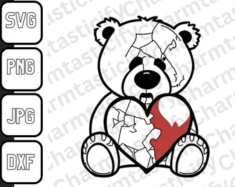 Broken Heart Bear Digital File - Instant Download for Cricut, Cutting, Crafts - Teddy Bear svg, png, dxf, jpg  Teddy Bear Clipart