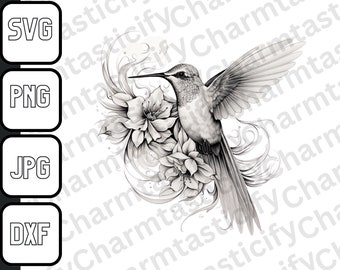 Kolibri mit Blumen Clipart, Kolibri Png, Kolibri Png, Kolibri Kopf, Kolibri Schnittdateien für Cricut