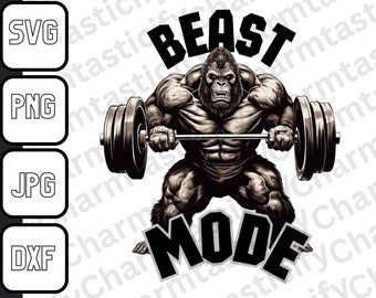 Beast Mode Gorilla Bodybuilding svg, png, dxf und jpg Datei-Download - Beast Mode Cricut SVG Digital Für T-Shirt, Tassen und mehr!