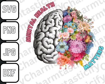 Mental health svg |Brain svg | flower brain svg | wildflower svg | human brain clipart | Anatomy designs for mugs, t shirts, and Home decor