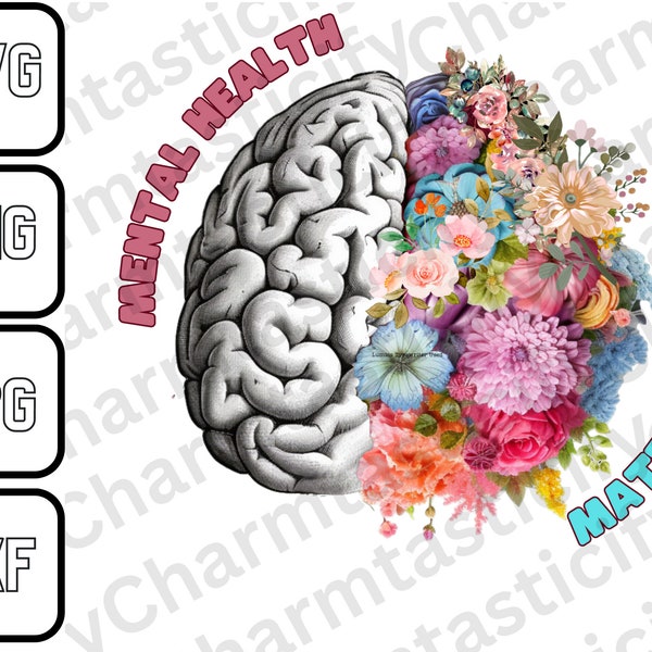 Mental health svg |Brain svg | flower brain svg | wildflower svg | human brain clipart | Anatomy designs for mugs, t shirts, and Home decor