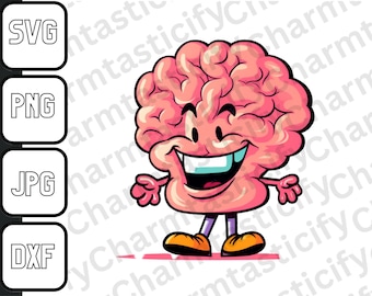Cartoon Brain SVG PNG Cute Funny Retro Design for T-Shirts, Mugs, Stickers, Tote Bags and More- Commercial Use