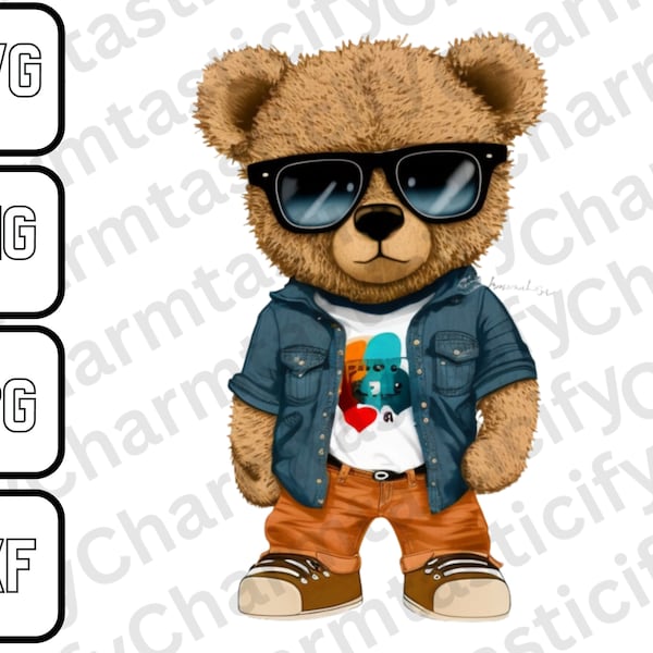 teddy bear svg| teddy bear png, jpg ,dxf|cool teddy bear svg| teddy bear| sunglasses teddy bear| color print| tee print| jacket teddy bear