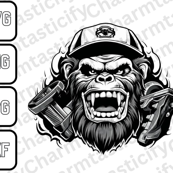 Gorilla Mechanic svg, dxf, png and jpg Files - Instant Download- Wrenches svg, repair svg, tools svg, repair svg! Digital Art, T-shirt Print