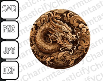 Bring the Majestic Chinese Dragon to Life with our Laser Cut File Download - SVG, PNG, DXF, and jpg Files!