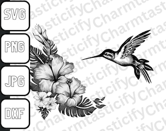Hummingbird svg, Hummingbird with Hibiscus svg, Hummingbird Flower svg, png, dxf, jpg, tshirt design, digital clipart