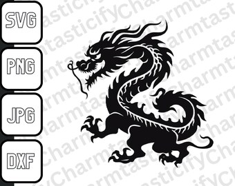 Chinese Dragon SVG, PNG, DXF, and jpg Files Dowload | Chinese New Year Dragon | Magical Dragon | Dragon Sillhouette | Dragon Tattoo Design