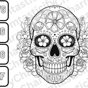 sugar skull svg, png Cut File, download, Day of the dead, skull Svg, Cricut silhouette, Crafting digital download ,Mexican skull Flowers,