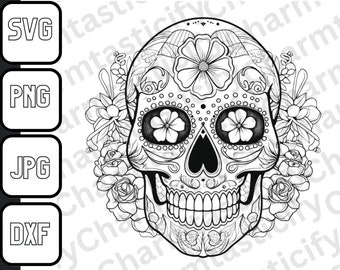 sugar skull svg, png Cut File, download, Day of the dead, skull Svg, Cricut silhouette, Crafting digital download ,Mexican skull Flowers,