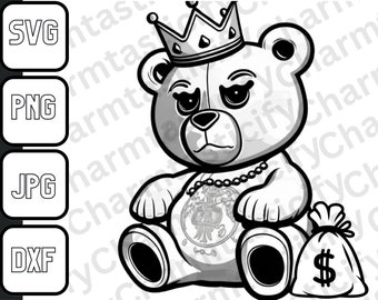 King Money Bag Teddy Bear SVG |  Teddy Bear SVG | Cut Files Clipart Vector Digital Dxf Png JPG