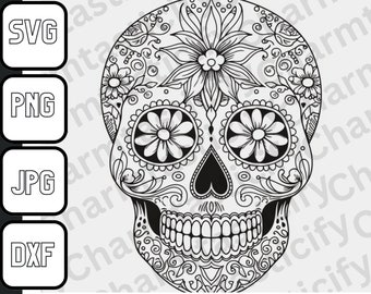 Mexican Skull - Mexico Sugar Skull - Cut File - Cricut - Silhouette - SVG, png, jpg, Calavera Svg, Sugar skull svg for tshirts, digital art