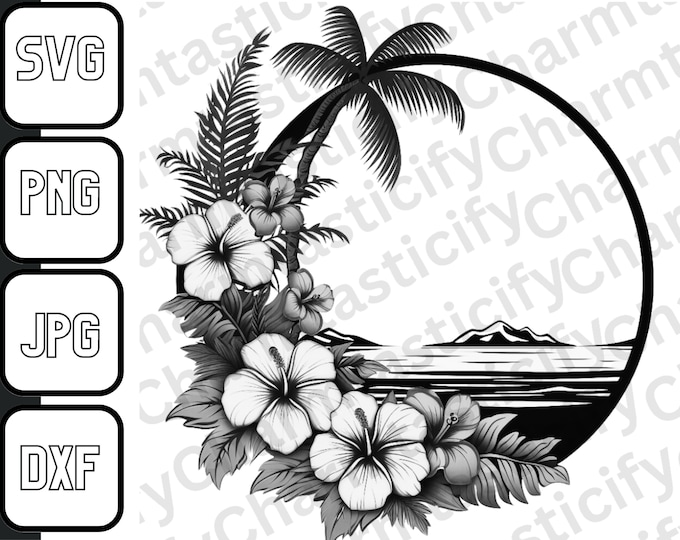 Hawaiian Flower Scene SVG, Palm Tree Svg, Hawaii Svg, Aloha Svg ...