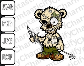 Cursed Teddy Bear svg, png, dtx | Scary Hipster Grizzly Stencil | Horror Stuffed Toy dxf | Haunted Doll Cut File | Spooky Teddy Clipart