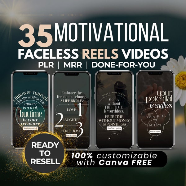 35 Faceless Dark Reels Motivational Quotes Videos Digital Marketing MRR PLR Done For You DFY Resell Faceless Instagram Story TikTok Template
