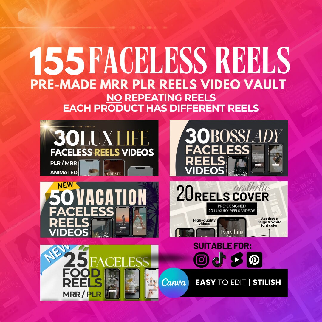155 Faceless Reels BUNDLE With MRR PLR: Content Library Stock Video ...