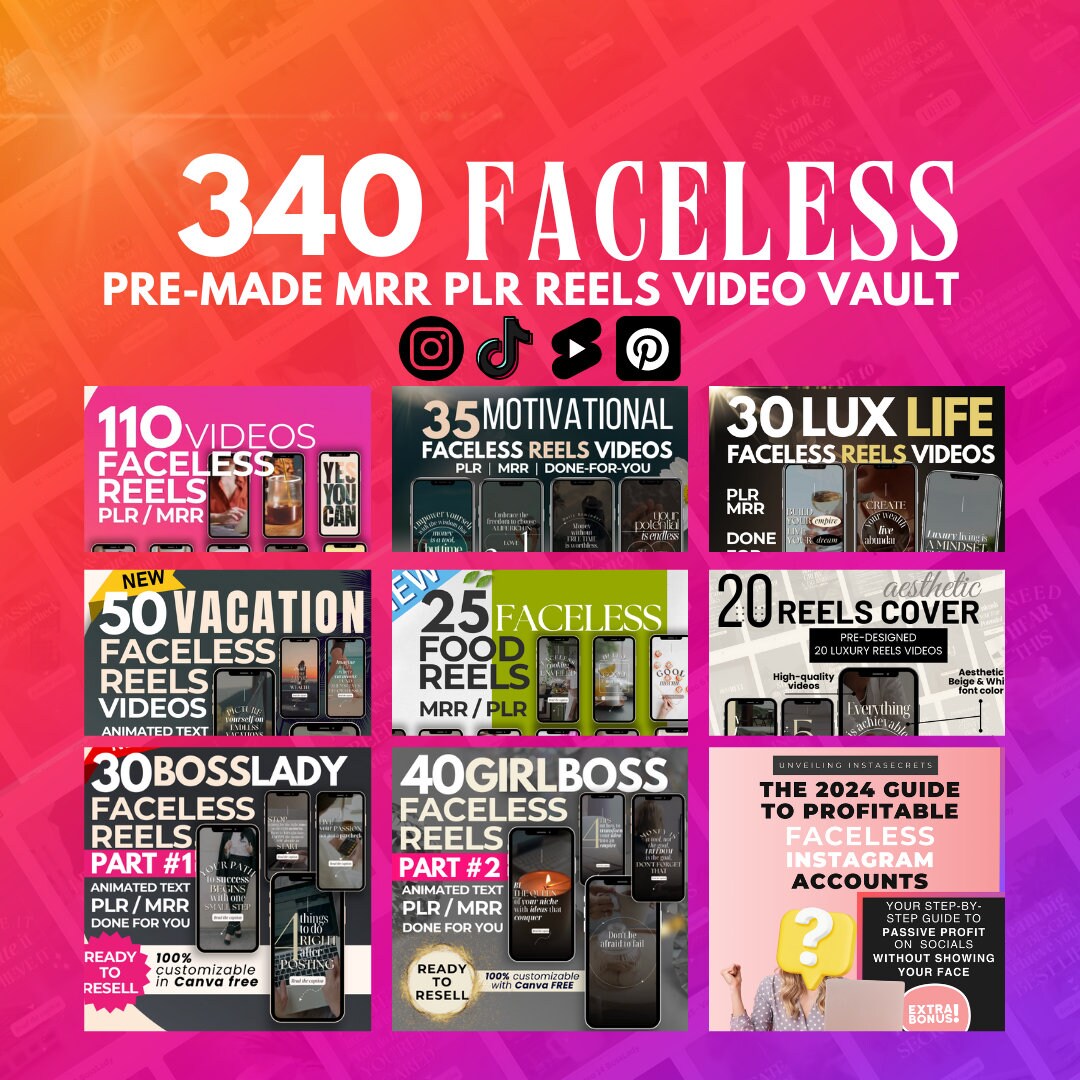340 MRR PLR Faceless Reels BUNDLE: Done for You Faceless Digital ...