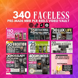340 MRR PLR Faceless Reels BUNDLE: Done For You Faceless Digital Marketing, Instagram Templates with Videos + Content Ready to Post
