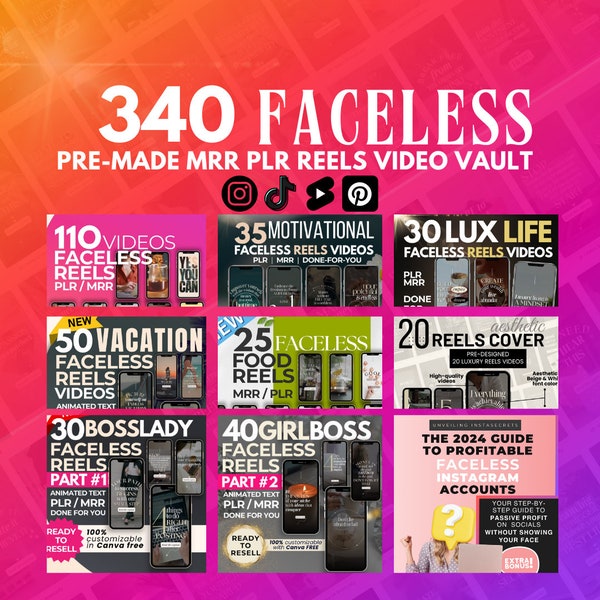 340 MRR PLR Faceless Reels BUNDLE: Done For You Faceless Digital Marketing, Instagram Templates with Videos + Content Ready to Post