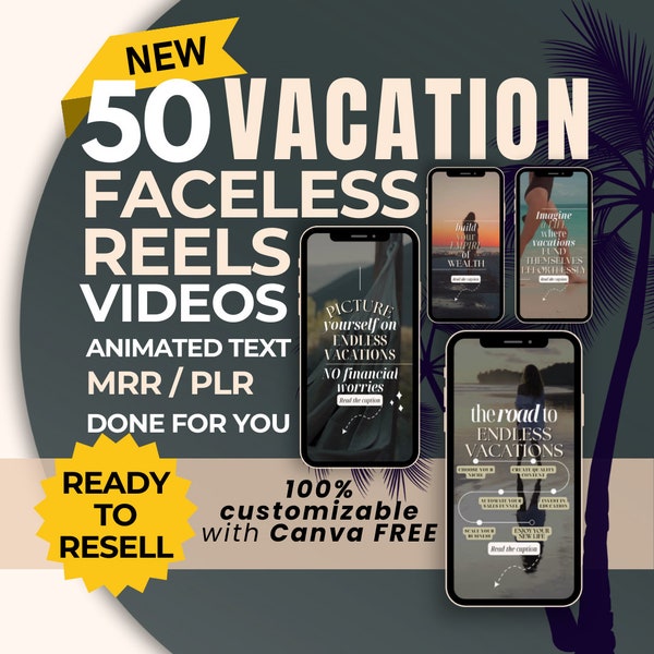 50 Faceless Reels Vacation Stock Video Digital Marketing MRR PLR Done For You DFY Resell Faceless Instagram Account Story Template Aesthetic