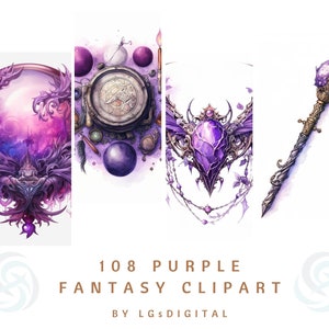 108 Purple Fantasy Clipart | Purple Fairy Clipart | Watercolor Clipart | Digital Download | Commercial Use | PNG | 300 DPI