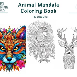 Coloring Page Animal Mandala | 40 Coloring pages | Printable Coloring Pages | Coloring Pages for Kids And Adults | Instant Download | Vol 2