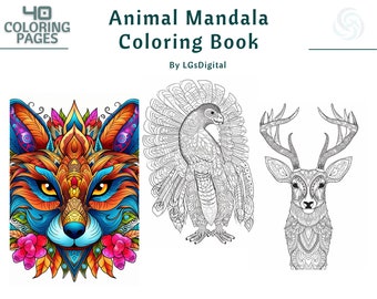 Página para colorear Animal Mandala / 40 páginas para colorear / Páginas para colorear imprimibles / Páginas para colorear para niños y adultos / Descarga instantánea / Vol 2