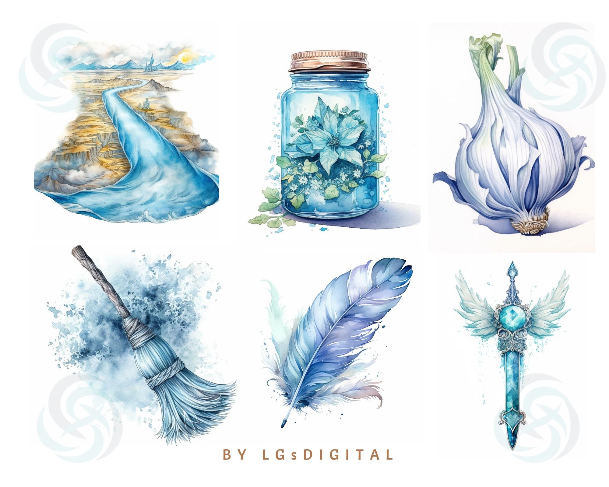 140 Light Blue Fantasy Clipart | Light Blue Fairy Clipart | Watercolor ...