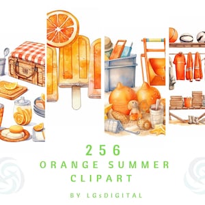 256 Orange Summer Clipart | Orange Beach Clipart | Watercolor Clipart | Digital Download | Commercial Use | PNG | 300 DPI