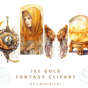 152 Gold Fantasy Clipart / Gold Fairy Clipart / Acuarela Clipart / Descarga Digital / Uso Comercial / PNG / 300 DPI