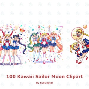 100 Kawaii Sailor Moon Clipart | Realistic Clipart | Transparent Background | Digital Download | Commercial Use | PNG | 300 DPI