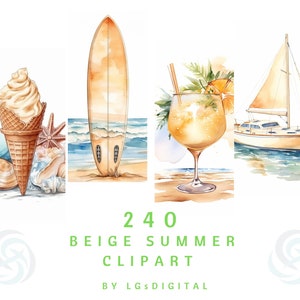 240 Beige Summer Clipart | Beige Beach Clipart | Watercolor Clipart | Digital Download | Commercial Use | PNG | 300 DPI